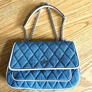 EUC Kate Spade Quilted Denim Blue Shoulder Bag with White Trim